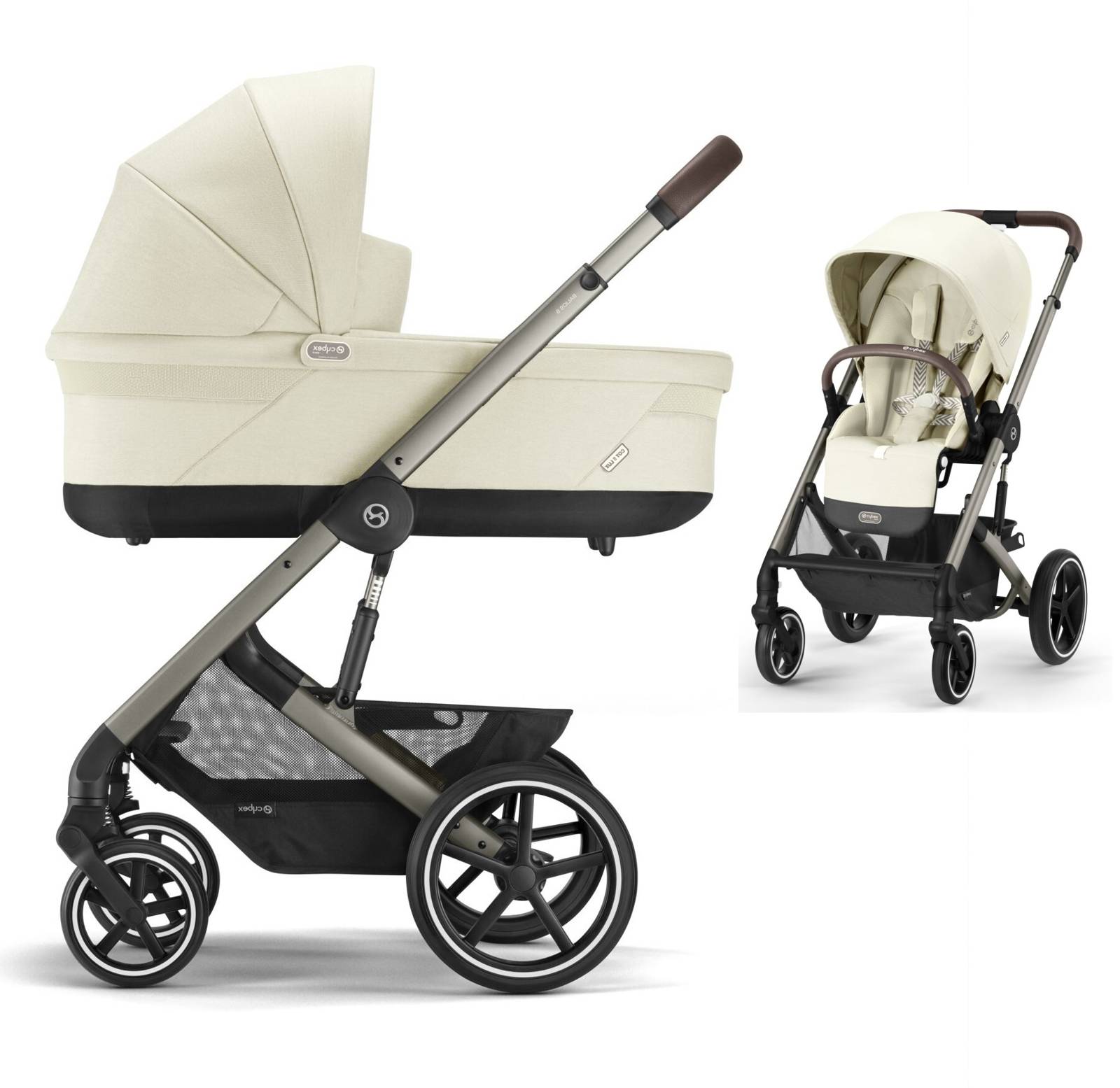 Cybex BALIOS S LUX - 2in1 pushchair with carrycot, Seashell Beige, Taupe  frame Seashell Beigr, Prams